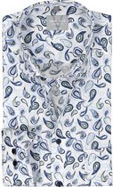 MARVELIS comfort fit overhemd - popeline - wit met licht- en donkerblauw dessin - Strijkvrij - Boordmaat: 45