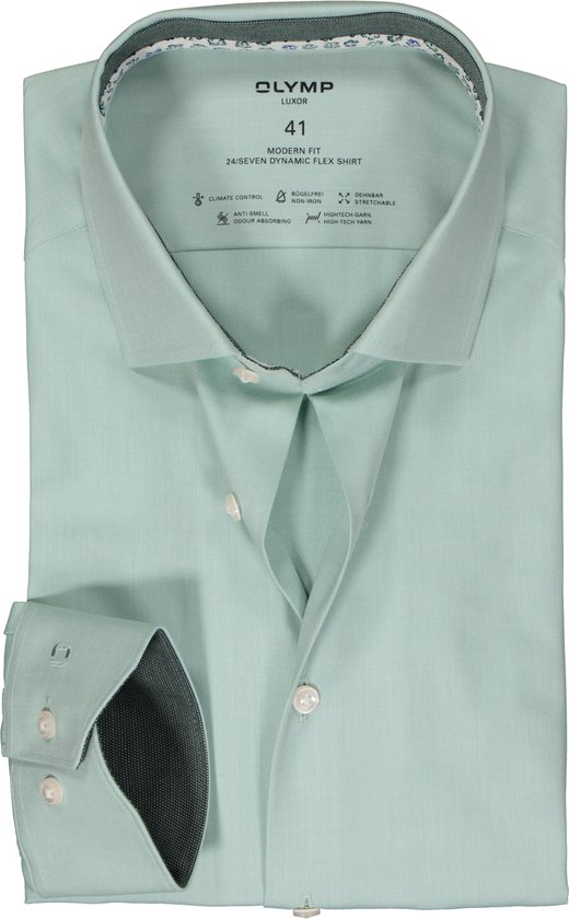 OLYMP 24/7 modern fit overhemd - dynamic flex - groen - Strijkvriendelijk - Boordmaat: 40