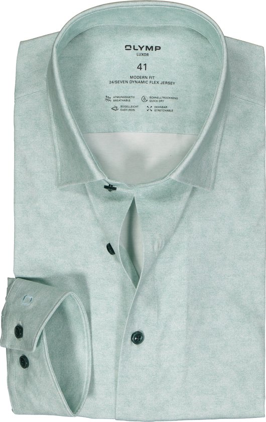 OLYMP 24/7 modern fit overhemd - tricot - groen melange - Strijkvriendelijk - Boordmaat: