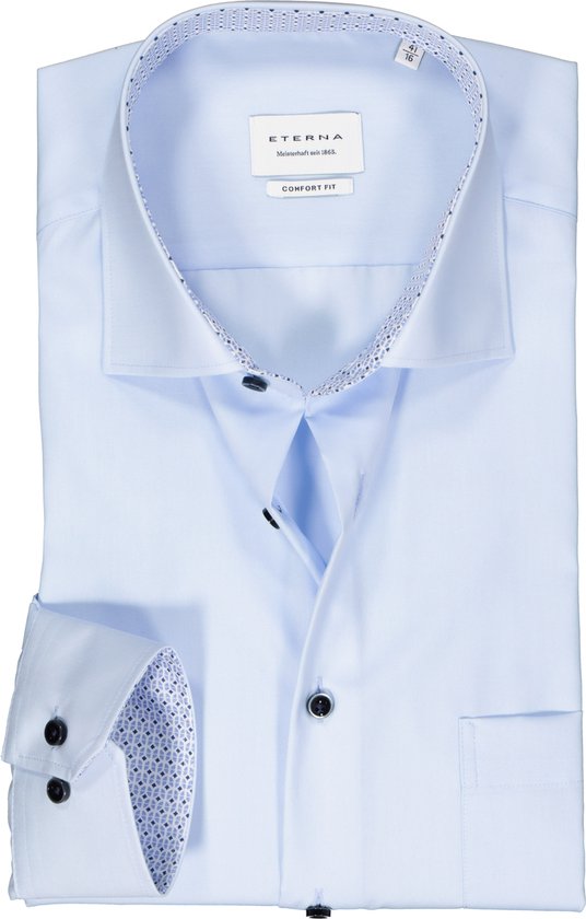 ETERNA comfort fit overhemd - popeline - lichtblauw (contrast) - Strijkvrij - Boordmaat: 48