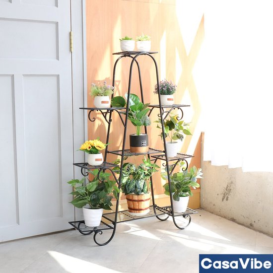Saterkali Plantenstandaard voor buiten en binnen, metalen plantenrek voor meerdere planten, 3 niveaus, ladder, plantenhouder, woondecoratie met massief houten wielen voor woonkamer, tuin, balkon