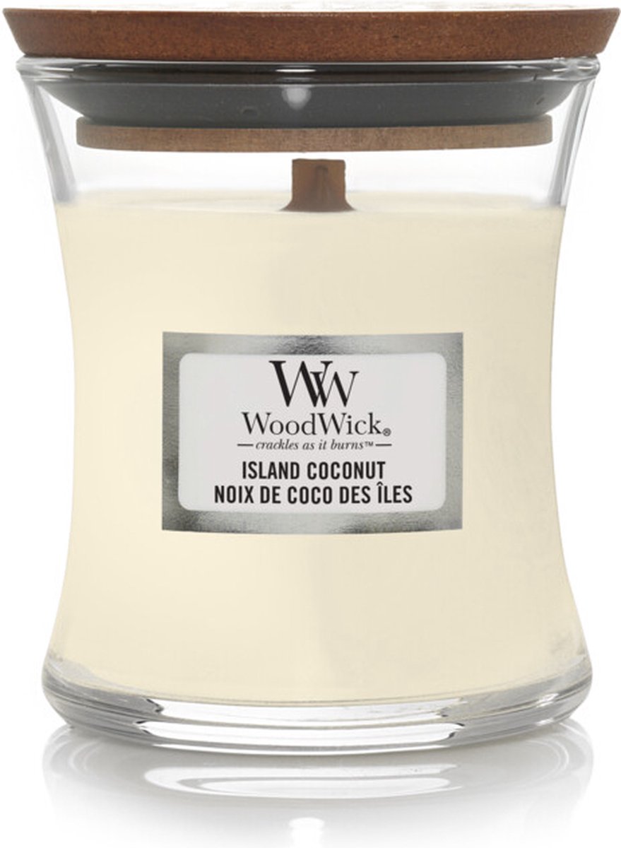WoodWick Geurkaars Mini Candle - Island Coconut - 20 branduren - 85gr - 8 cm / ø 7 cm Naturel