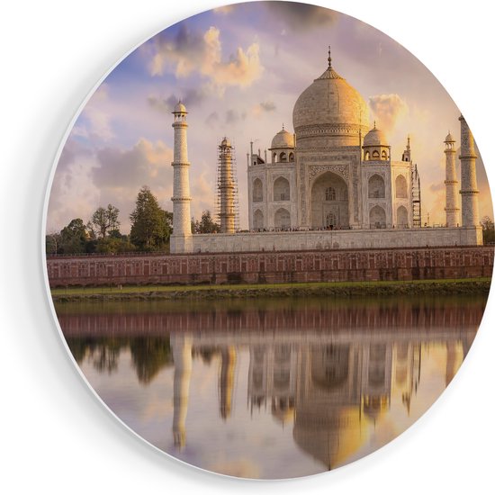 Artaza Forex Muurcirkel Taj Mahal bij het Water in India - 40x40 cm - Klein - Wandcirkel - Rond Schilderij - Wanddecoratie Cirkel