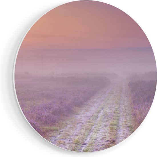 Artaza Forex Muurcirkel Pad in de Weide tijdens de Mist - 50x50 cm - Klein - Wandcirkel - Rond Schilderij - Muurdecoratie Cirkel