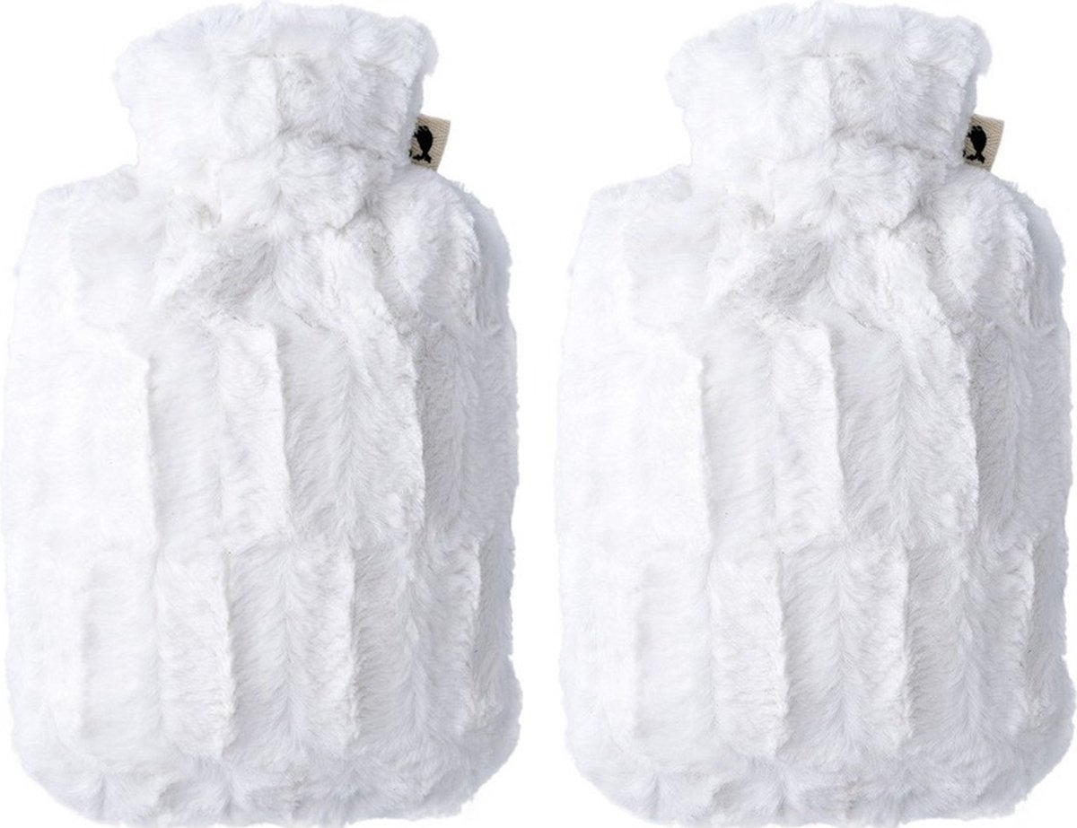 Goedkoopste Warm water kruik met warme bont hoes - 2x - wit - 1800 ml - hoogpolig pluche - kinderen/volwassenen - cadeau