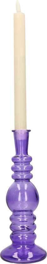 Kaarsen kandelaar Florence - paars glas - helder - D8,5 x H23 cm
