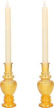 Kaarsen kandelaar Venice - 2x - gekleurd glas - ribbel okergeel - D5,7 x H15 cm