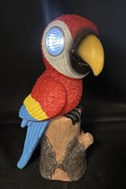 Polyresin solarlamp "papegaai op boomstam" - meerkleurig - met 2 LEDs - Staand model - hoogte 16 x 10 x 6 cm - Tuindecoratie - Tuinverlichting