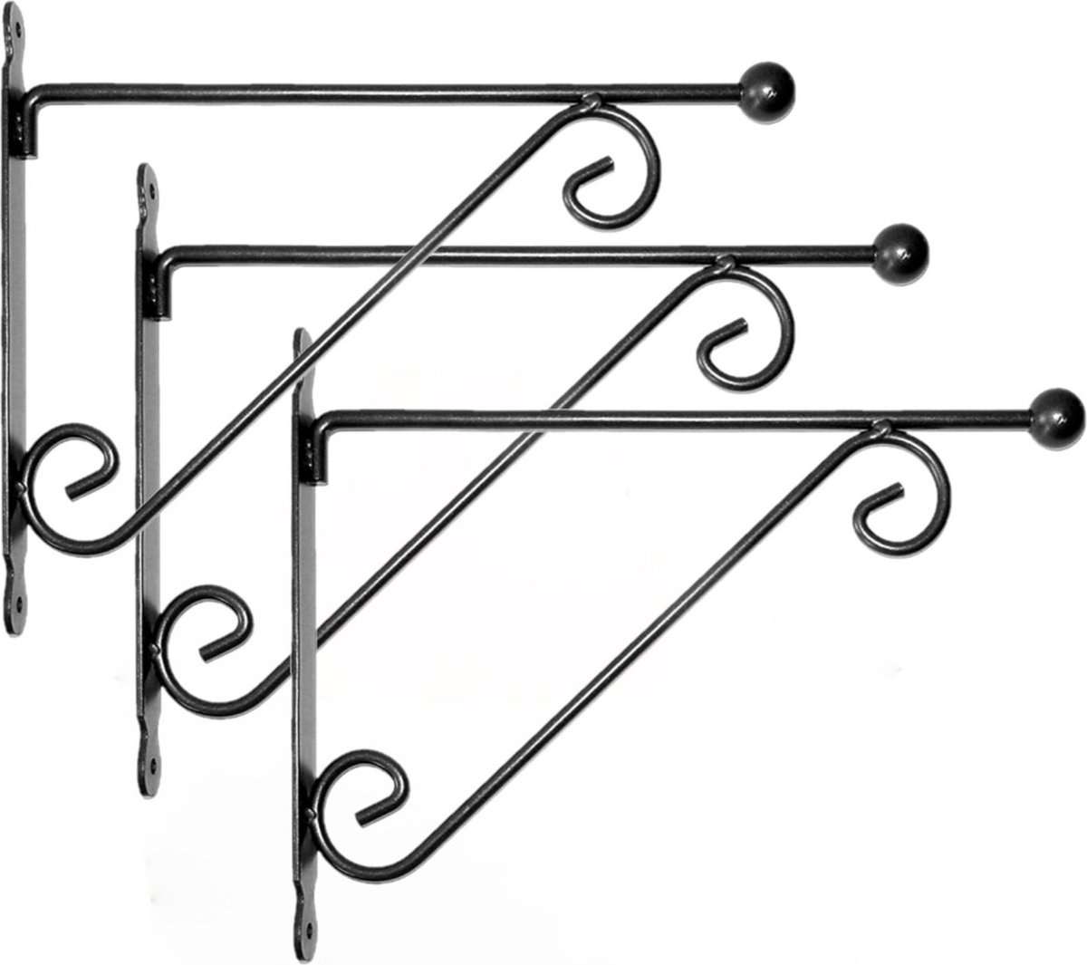 Set van 3x stuks muurhaken met dubbele sierkrul - metaal - 39 x 31 cm - hanging basket haak - Esschert Design