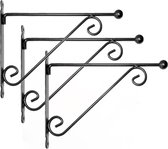 Set van 3x stuks muurhaken met dubbele sierkrul - metaal - 39 x 31 cm - hanging basket haak