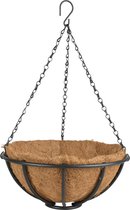 Metalen hanging basket / plantenbak zwart met ketting 30 cm inclusief kokosinlegvel - Hangende bloemen