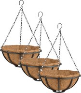 3x stuks metalen hanging baskets / plantenbakken met ketting 30 cm inclusief kokosinlegvel