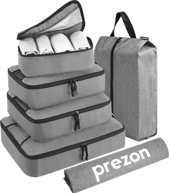 6 Set Packing Cubes Essentiële bagage-organizertassen voor reisaccessoires met waszak en reisschoenentas, grijs