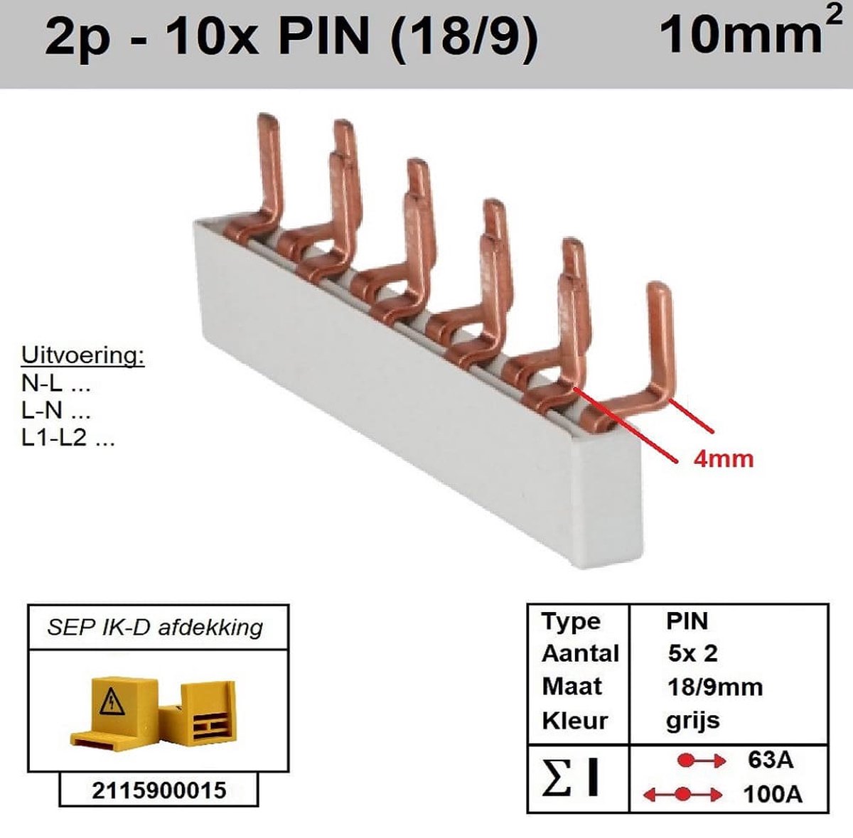 Sep kam pin 2 fase 10 polig 9mm offset 5 mm grijs