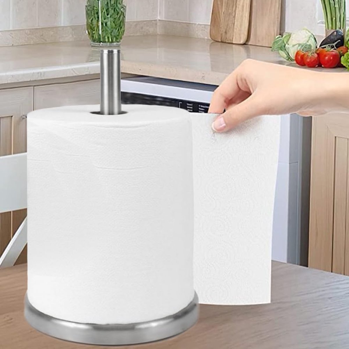 Keukenrolhouder zonder boren gemaakt van FSC® bamboehout - Bespaart ruimte in de keuken - Houdt goed vast - Snelle installatie