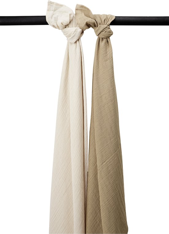 Meyco Baby Uni swaddle - 2-pack - pre-washed hydrofiel - soft sand/taupe - 120x120cm
