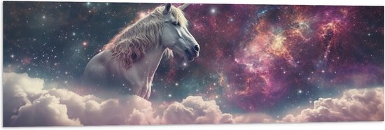 Vlag - Eenhoorn - Unicorn - Wolken - Kleuren - Sterren - 120x40 cm Foto op Polyester Vlag