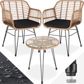 tectake® - outdoor wicker zitgroep, meubel voor 2 personen, 3-delig. Bistroset, balkonmeubel, tuinmeubelset met 2x stoelen + tafel, kleine lounge weerbestendig voor tuin, balkon of terras - natuurkleur