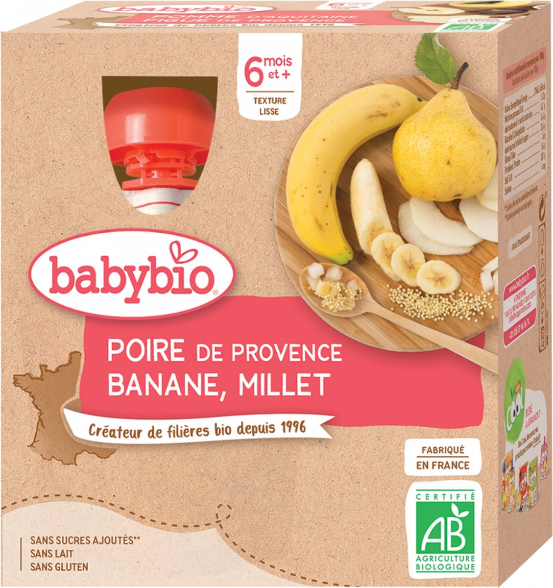 Goedkoopste Babybio Peer Banaan Gierst 6 Maanden en Biologisch 4 x 90g Flessen