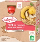 Babybio Poire Banane Millet 6 Mois et + Bio 4 Bouteilles de 90 g