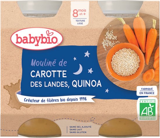 Babybio Bonne Nuit Gemalen Wortel & Quinoa 8 Maanden + Bio 2 x 200 g Potten