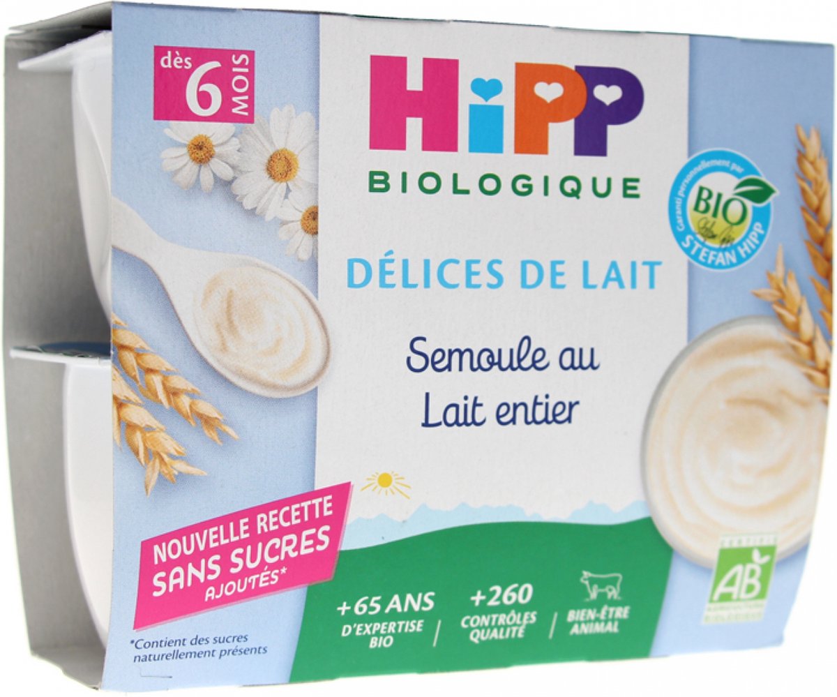 Goedkoopste HiPP Délices de Lait Semoule au Lait Entier Vanaf 6 Maanden Biologisch 4 Potten