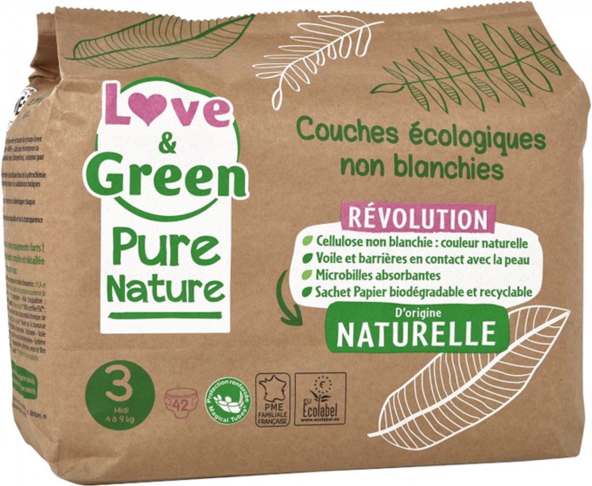LOVE & GREEN Pure Nature Ecologische luiers maat 3 | 42 stuks