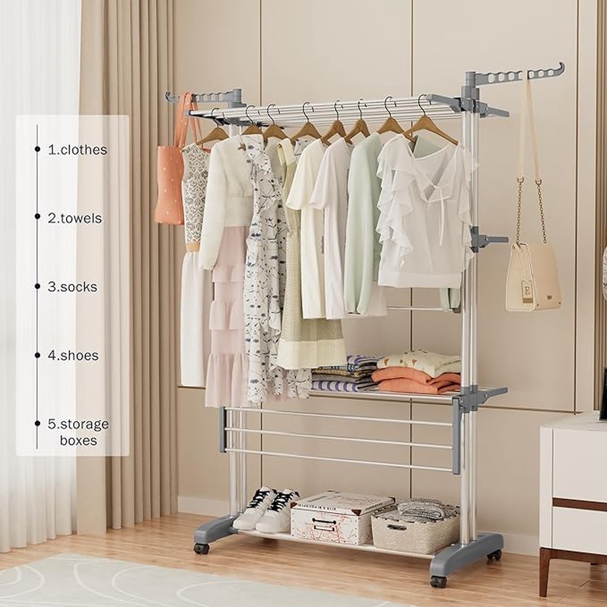 Wasdroger Toren, Wasdroger Stand, 170 cm Hoogte, Horizontaal, Opvouwbaar