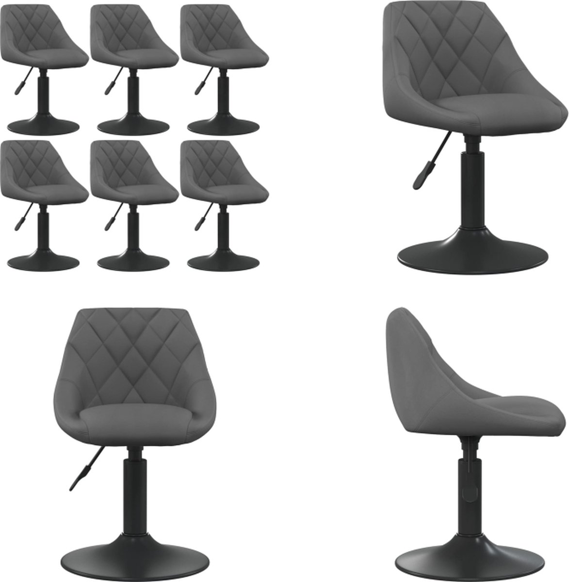 vidaXL - Eetkamerstoelen - draaibaar - 6 - st - fluweel - donkergrijs