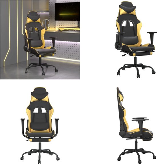 vidaXL Gamestoel met voetensteun kunstleer zwart en goudkleurig - Gamingstoel - Gamingstoelen - Televisiestoel - Racingstoel
