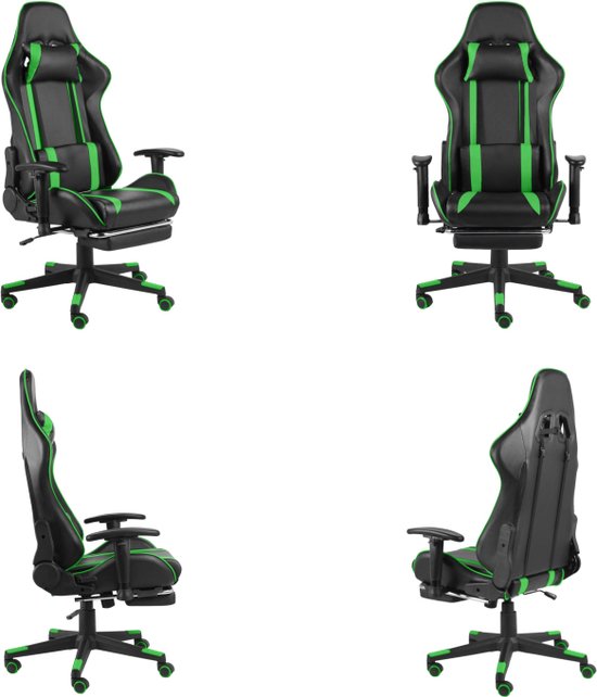 vidaXL Gamestoel draaibaar met voetensteun PVC groen - Gamingstoel - Gamingstoelen - Racingstoel - Racingstoelen