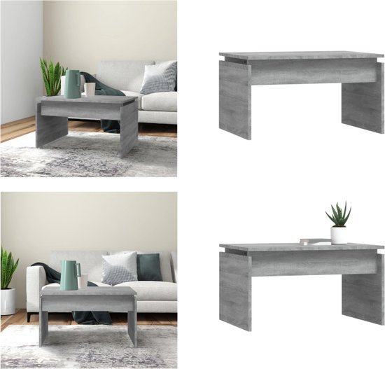 vidaXL Salontafel 80x80x36,5 cm bewerkt hout grijs sonoma eikenkleurig, bijzettafel, woonkamertafel, middentafel, banktafel, bank tafel, accenttafel