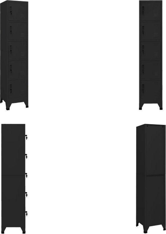 vidaXL Lockerkast 38x40x180 cm staal zwart - Lockerkast - Lockerkasten - Opbergkast - Kast