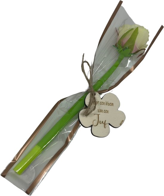 PEN met bloem JUF | BEIGE | bloem | jij bent de liefste | liefste juf | topjuf | einde schooljaar | cadeau