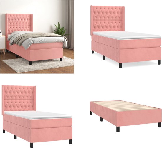 vidaXL Boxspring met matras fluweel roze 90x200 cm - Boxspring - Boxsprings - Bed - Slaapmeubel