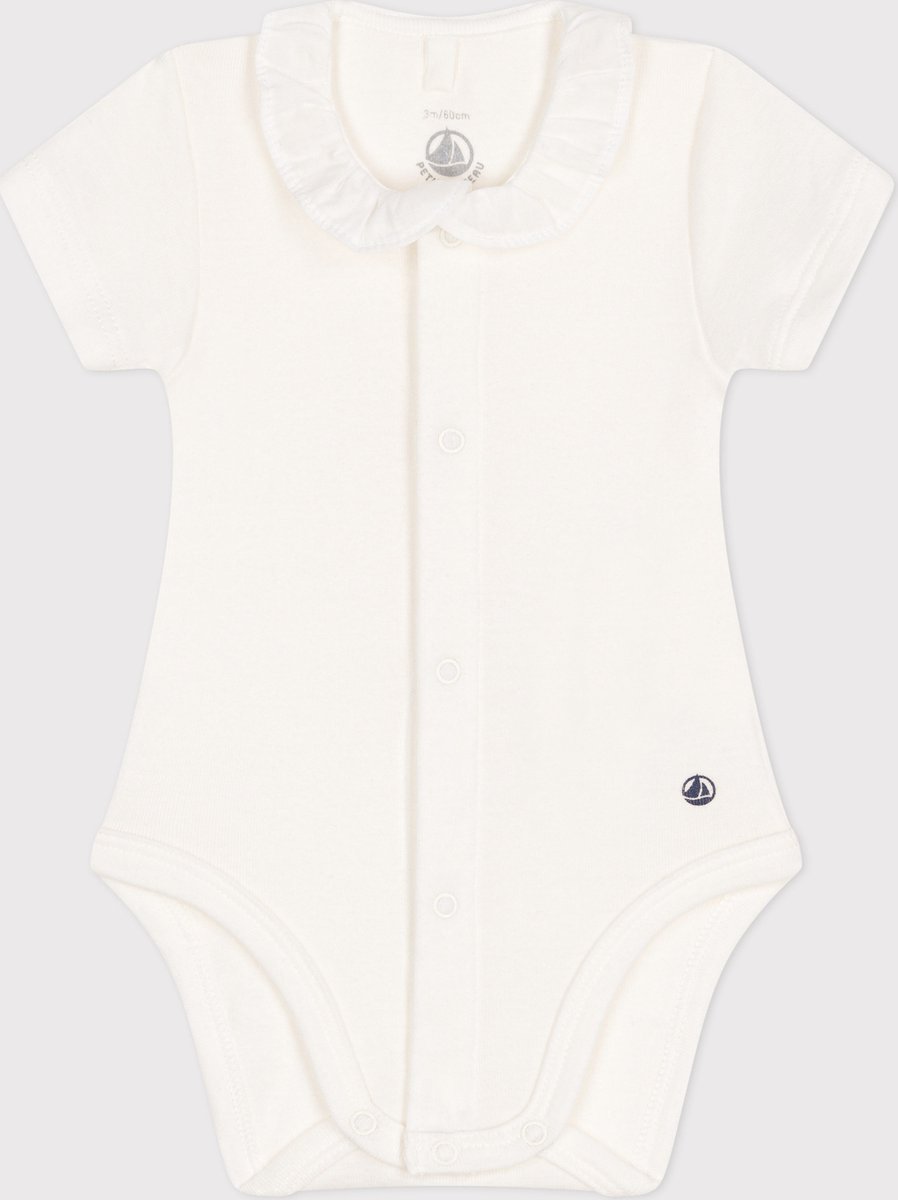 Petit Bateau Babybody met korte mouwen en kraagje Meisjes Rompertje - Wit - Maat 62 - Petit Bateau