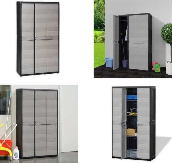 vidaXL Tuinkast met 1 schap 35x40x85 cm grijs en zwart, kast, gereedschapskast, opberglocker, buitenkast, opbergkast, opbergrek, opslagkast vidaXL Tuinkast met 1 schap 35x40x85 cm grijs en zwart, kast, gereedschapskast, opberglocker, buitenkast, opbergkast, opbergrek, opslagkast