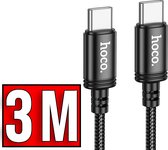 Hoco X91 Oplaad & Data Type C naar Type C Gevlochten Kabel - Geschikt voor USB-C Smartphones, Tablets, PC & Laptop - 3 meter 60W- Zwart