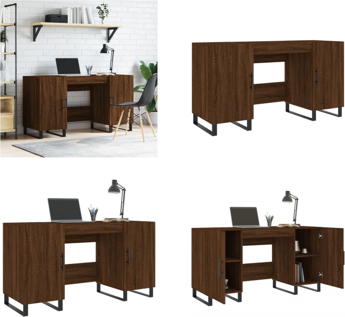 vidaXL Bureau 140x50x75 cm bewerkt hout bruineikenkleurig - Bureau - Bureaus - Laptoptafel - Computertafel