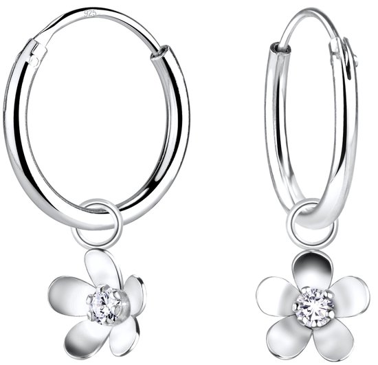 Joy|S - Zilveren bloem bedel oorbellen - oorringen - kristal