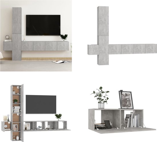 vidaXL 5-delige Tv-meubelset spaanplaat betongrijs - Tv-meubelset - Tv-meubelsets - Tv Meubelset - Tv Meubelsets