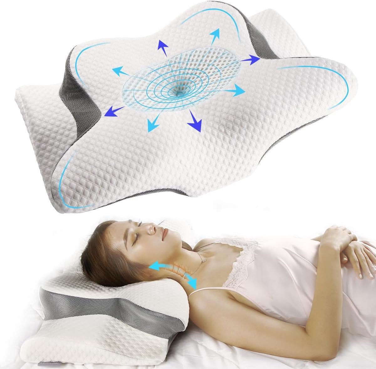 nekkussen memory foam orthopedisch kussen ergonomisch kussen anti-snurkkussen voor rug-, zij- en buikslapers, wasbare kussensloop
