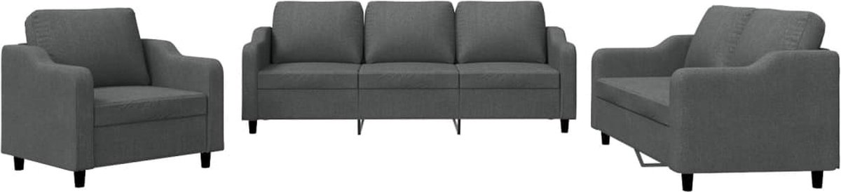 vidaXL - 3-delige - Loungeset - met - kussens - stof - donkergrijs
