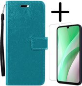 Hoes Geschikt voor Samsung A15 Hoesje Bookcase Hoes Flip Case Book Cover Met Screenprotector - Hoesje Geschikt voor Samsung Galaxy A15 Hoes Book Case Hoesje - Turquoise