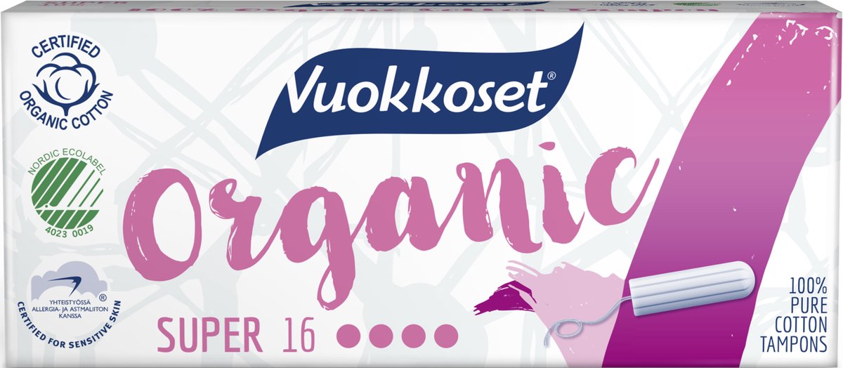 Goedkoopste Vuokkoset Organisch Katoen - Super Tampons - Huidvriendelijk - Eco-labels - Dermatologisch getest