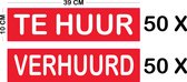 Immo Sticker Rood Bubbelfree "TE HUUR" en "VERHUURD".