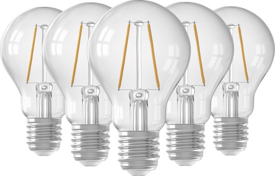 LED Lamp Helder - Set van 5 Stuks - E27 - Voordeelverpakking - A60 - Filament - Warm Wit Licht - Niet dimbaar