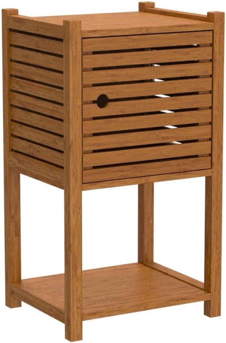 Wastafel Onderkast - "Bamboo Bliss: Smalle Badkamer- en Keukenkast met 2 Etages & 1 Vak - Naturel Badkamermeubel (HBD 62.5 x 35 x 29 cm)"