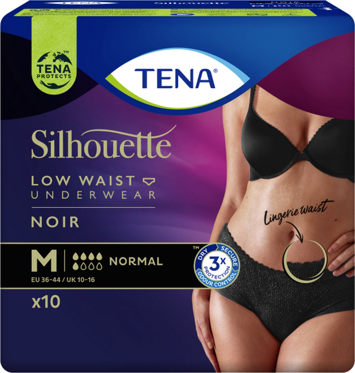 Goedkoopste Tena Silhouette Normal Noir - Lage taille Medium - 1 pak van 10 stuks