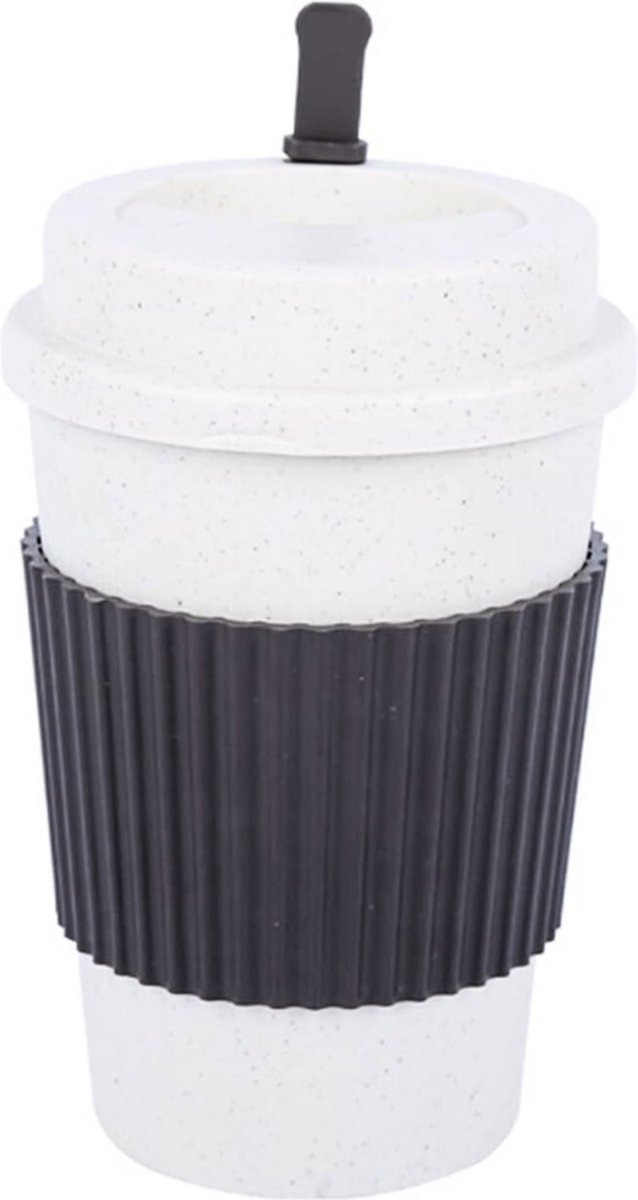 Ecobelle - Koffiebeker - Deksel - Duurzaam - Drinkfles - Thermo - Cremé met Zwart